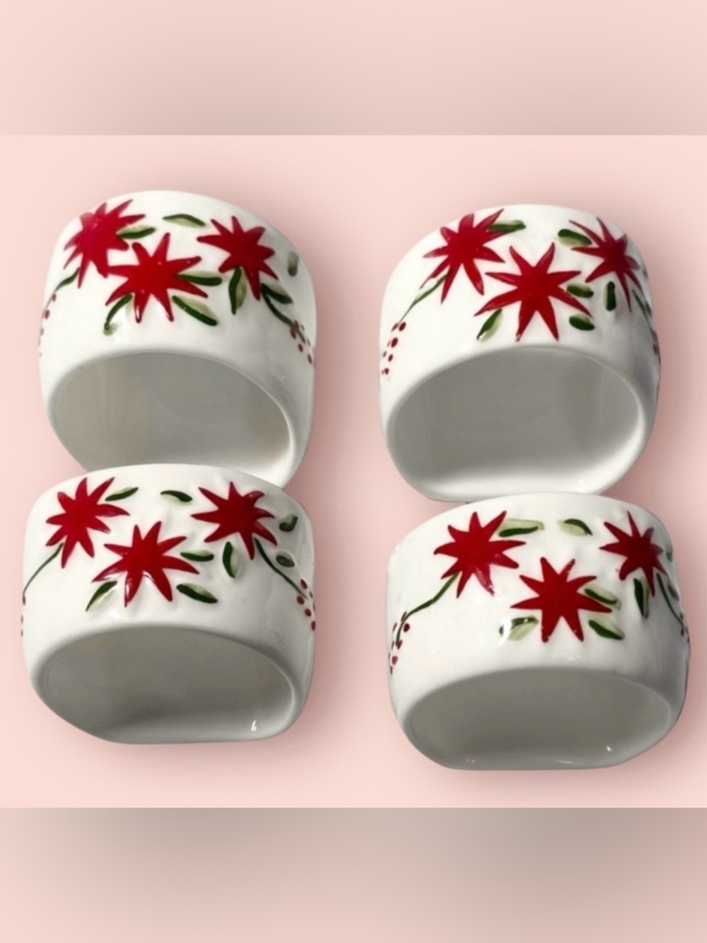 3/$10🎄 Reed Napkin Holders x4 Christmas Holly Vintage